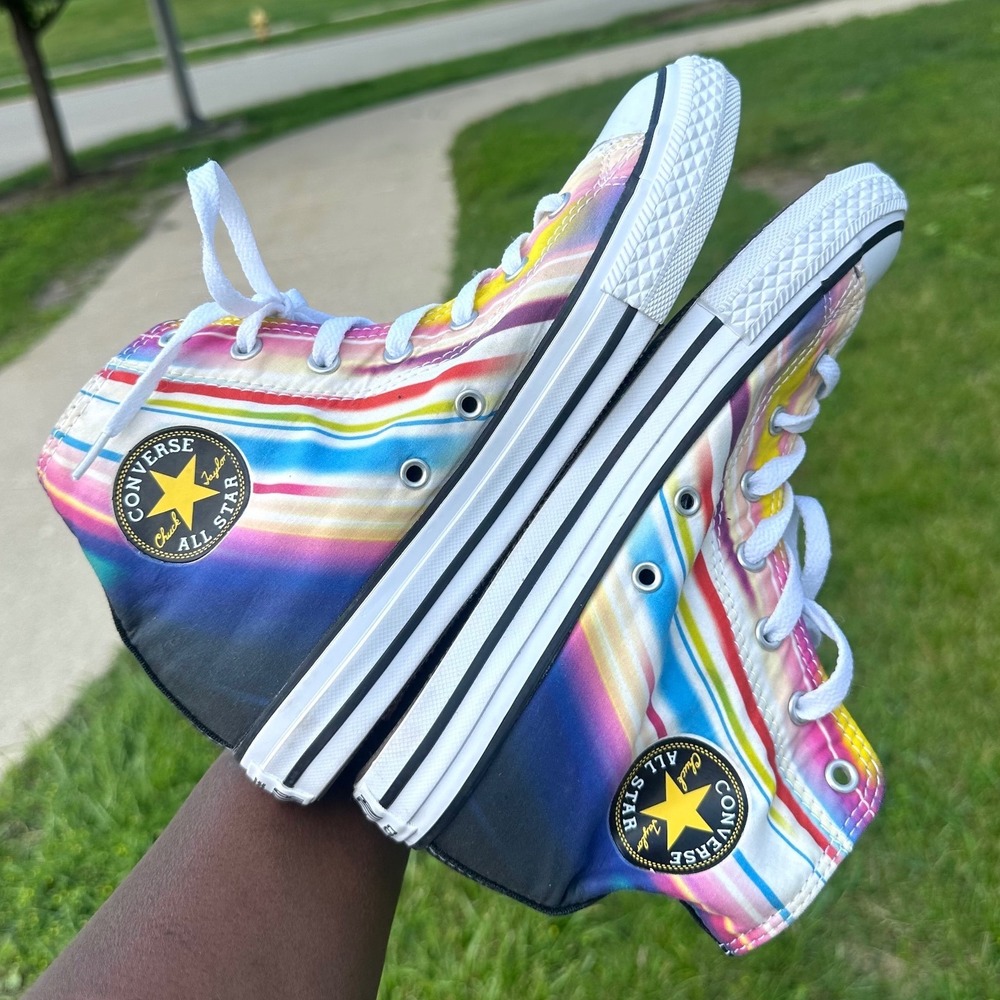 Converse Chuck Taylor All Star High Top Rainbow Stripe Big Kids Sneakers Size 5 - Picture 9 of 11
